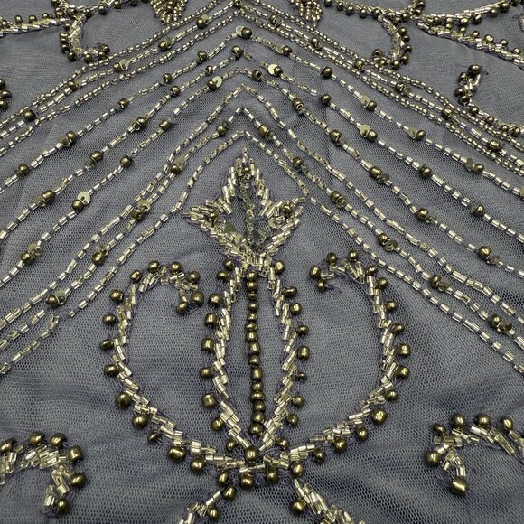 NEW Women's PISARRO NIGHTS Beaded Mesh Midi Cocktail Dress/Gown Violet | Size 8 - Picture 11 of 15